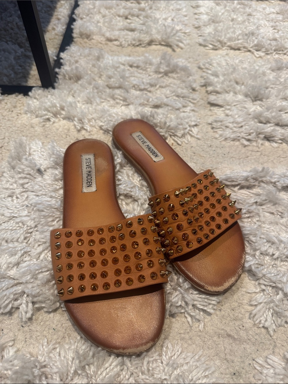 Steve Madden Tan Studded Slide Mules